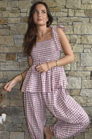 Nonni Gingham Bandeau Cami Indian Pink